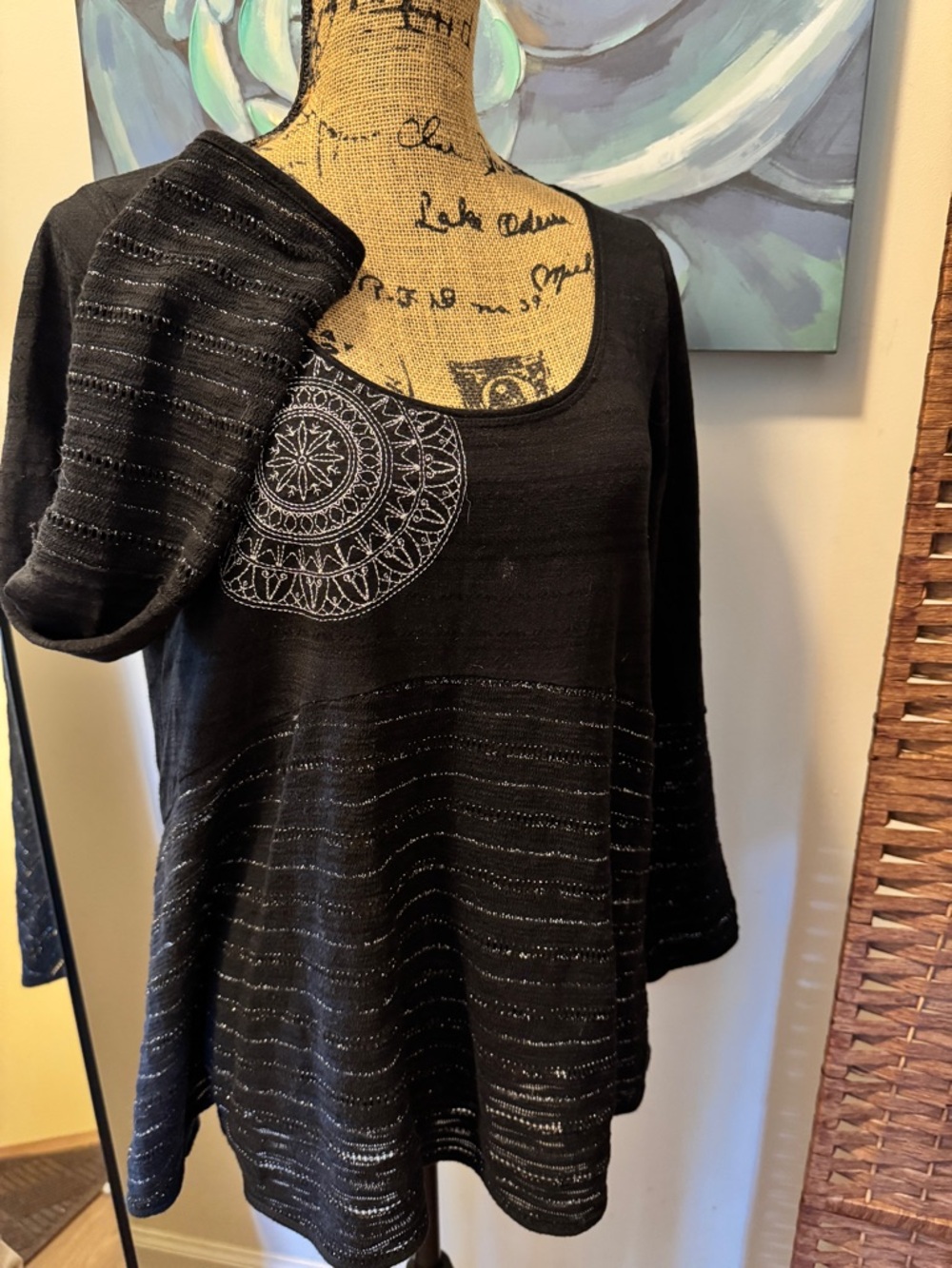 Desigual Black Embroidered Scoop Neck Women’s Top